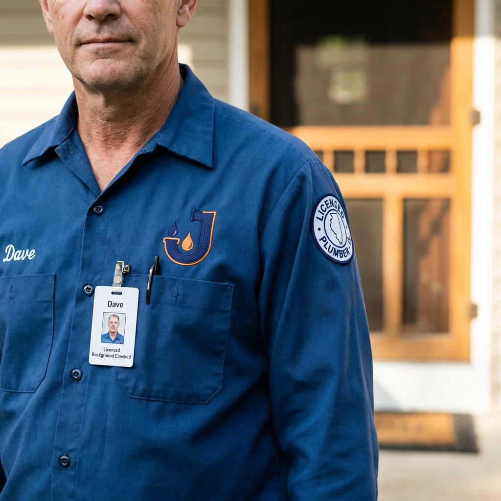 Licensed plumber showing ID badge in Bridge City, TX