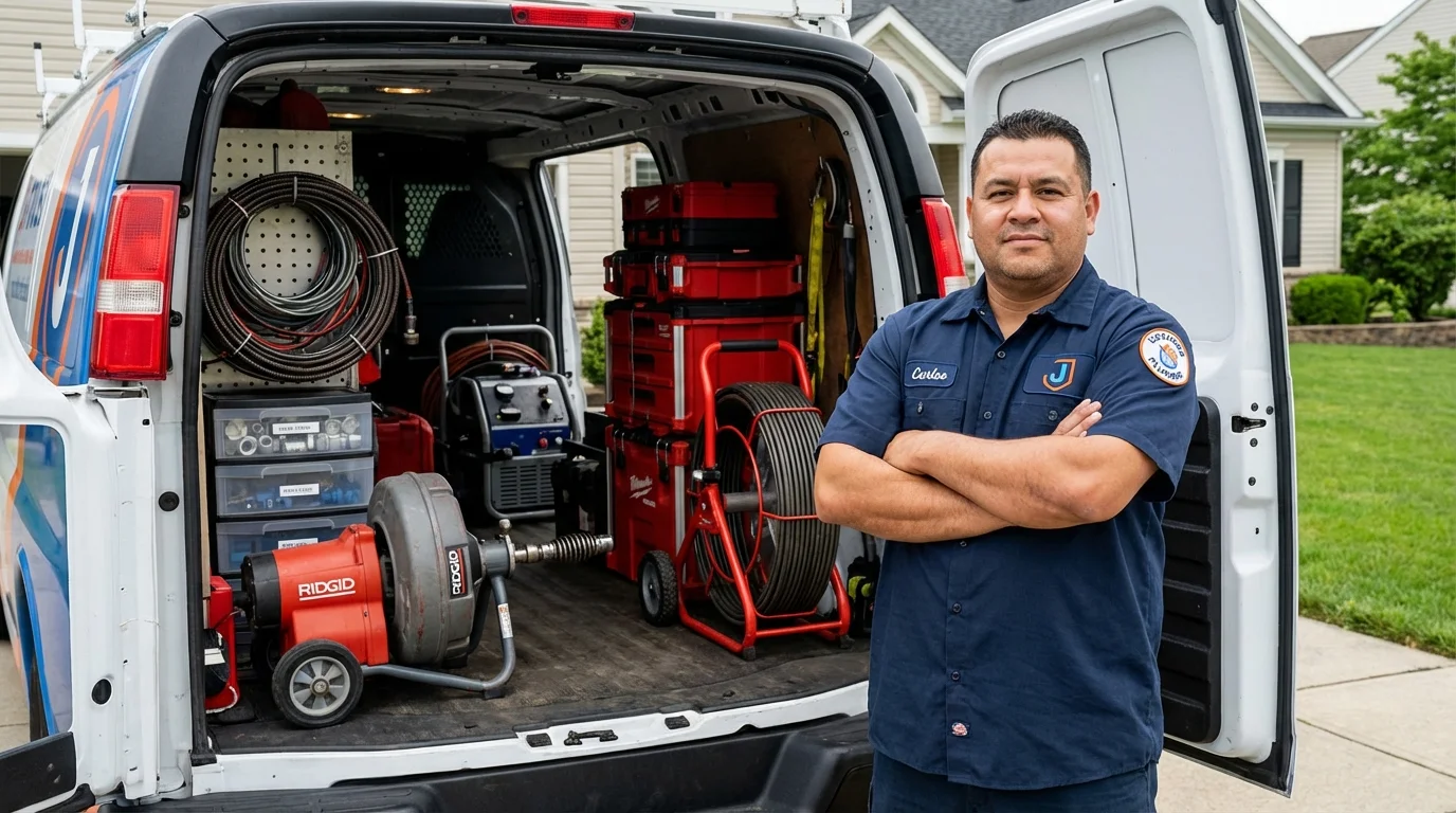 Professional drain cleaning equipment and Johns Plumbing LLC plumber in Bridge City