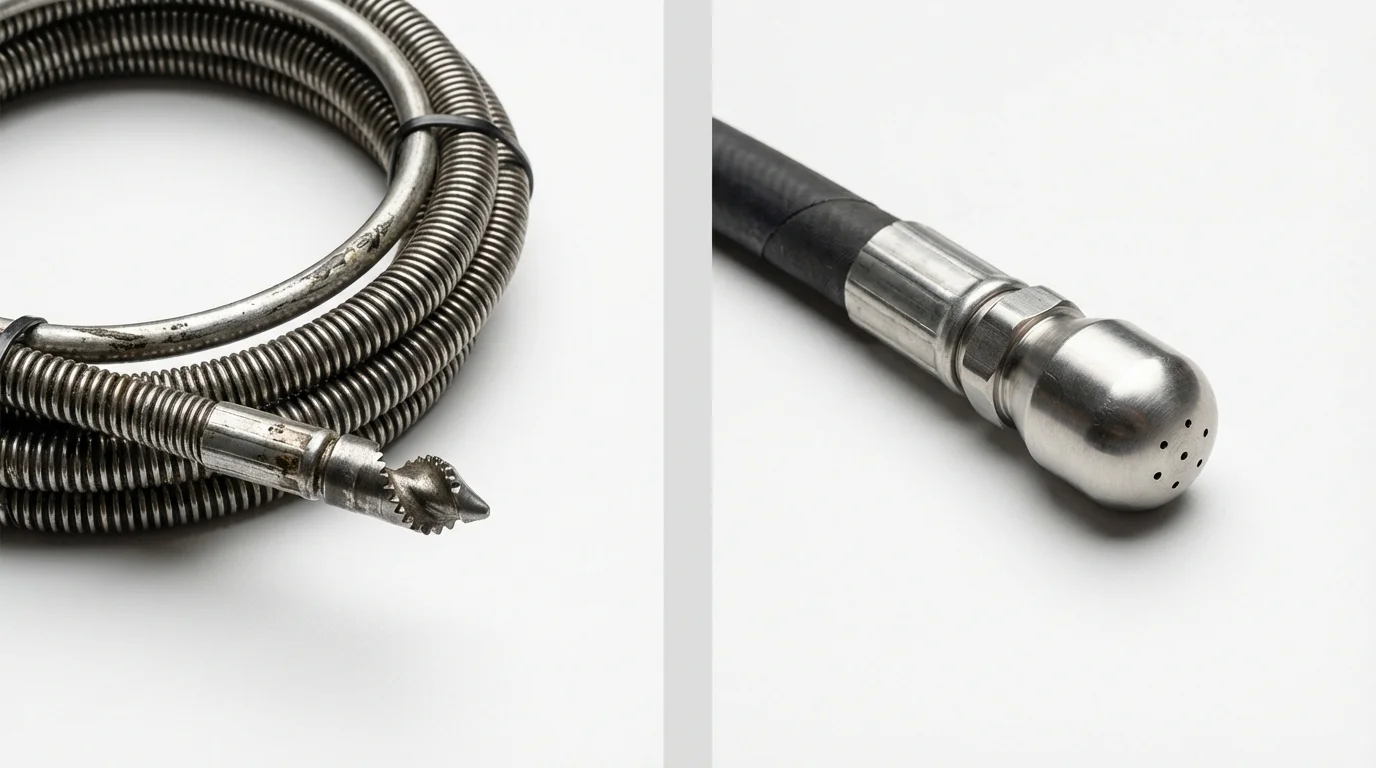 Drain snake cable and hydro jetting nozzle used for drain cleaning in Bridge City, TX