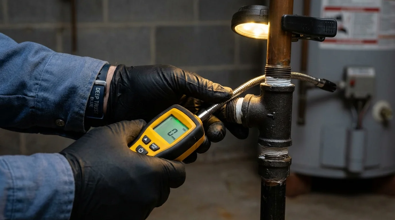 Gas leak detection with electronic sniffer by Johns Plumbing LLC in Bridge City