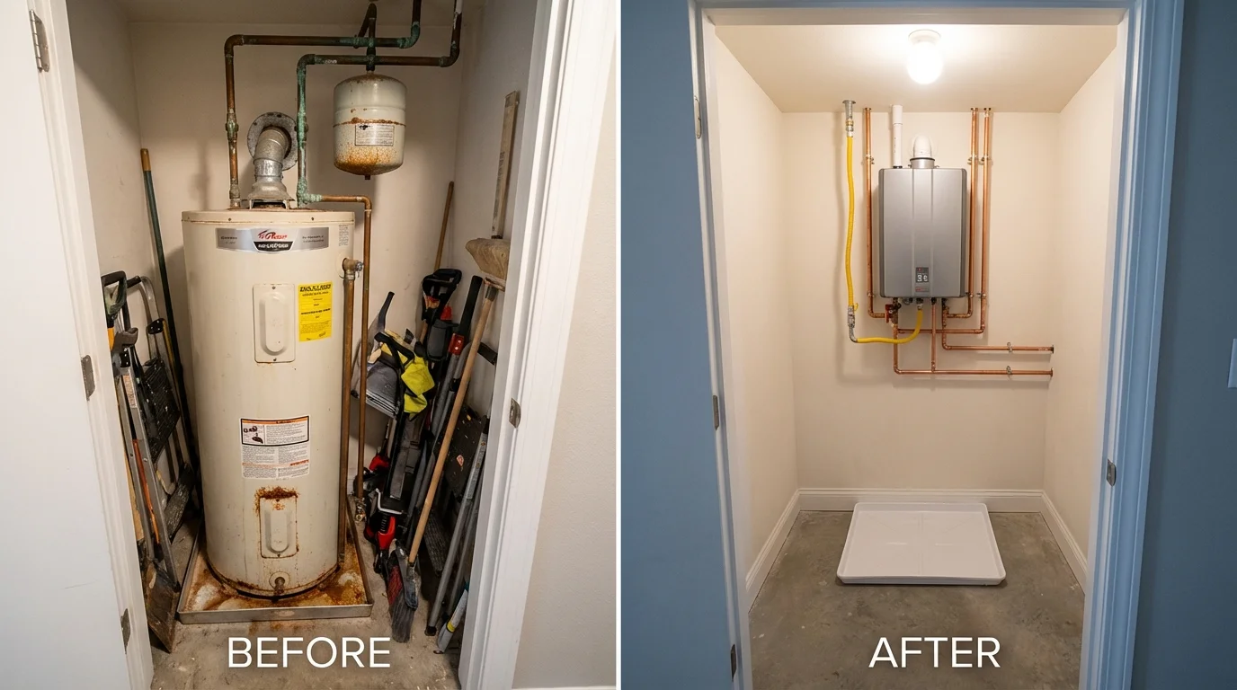 Tank water heater versus wall-mounted tankless unit comparison for Bridge City, TX homeowners