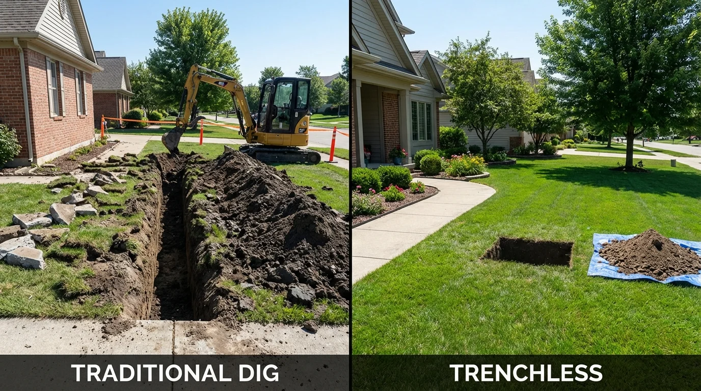 Trenchless sewer repair with minimal yard damage versus traditional excavation in Bridge City, TX